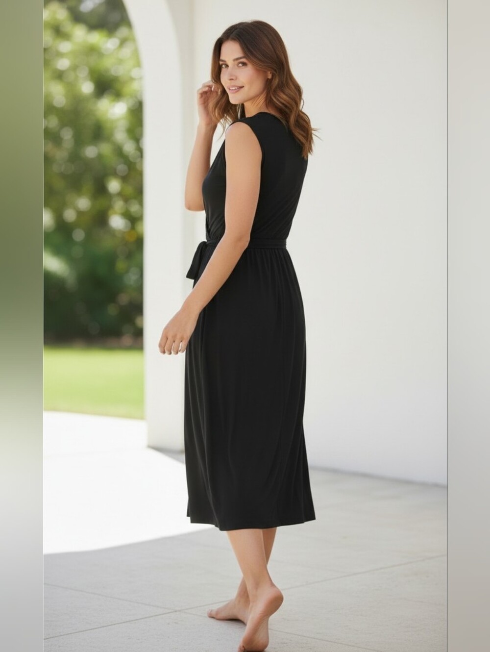 Banana Republic Sleeveless Faux Wrap Sash Dress Silky Flattering Summer Chic